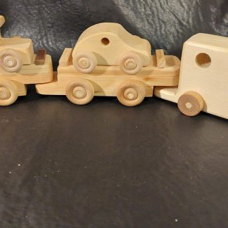 Train with Locomotive, Flat car with small car and freight car